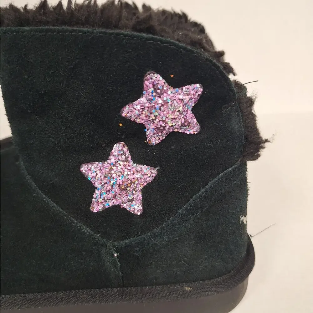 Koolaburra by UGG Kids Boots 5 Koola Star Mini Glittery‎ Suede Fur Lined Black